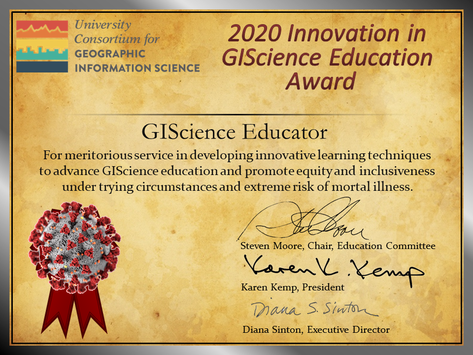 Global GIScience Education Community Wins Innovation Award